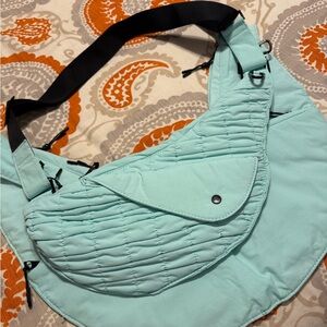 Quilted Mint Shoulder Bag with Adjustable Black Strap
